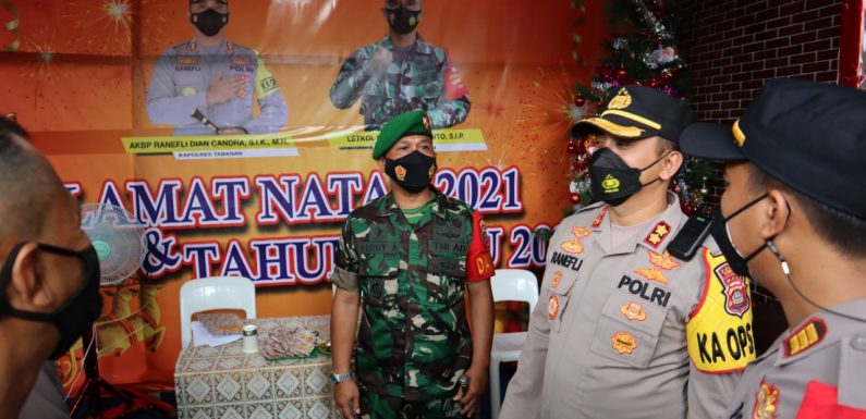 Dandim 1619/ Tabanan Bersama Kapolres Cek Pos Pam Natal Tekankan Prokes.