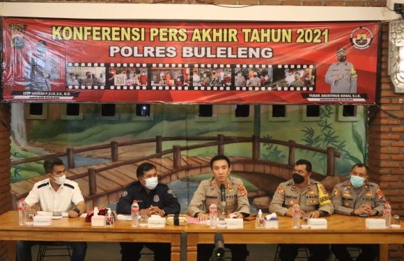Kapolres Buleleng Sampaikan Terobosan Keratif Diawal Tahun 2022 Saat Konferensi Pers Akhir Tahun 2021 .