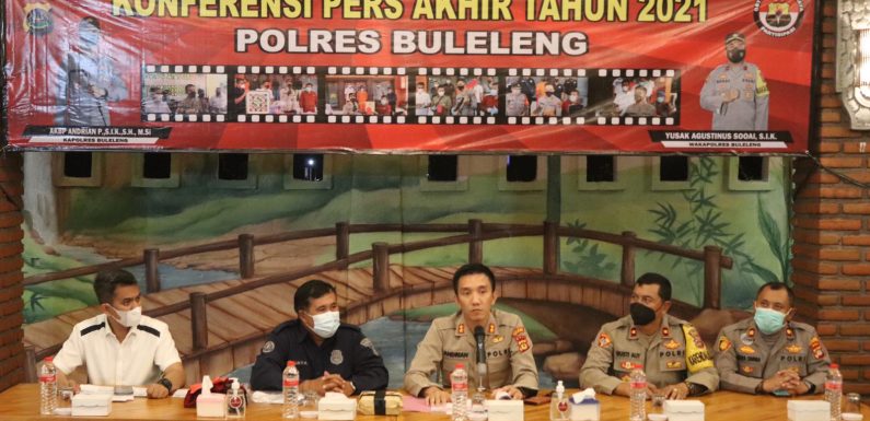 Kapolres Buleleng Sampaikan Terobosan Keratif Diawal Tahun 2022 Saat Konferensi Pers Akhir Tahun 2021 .
