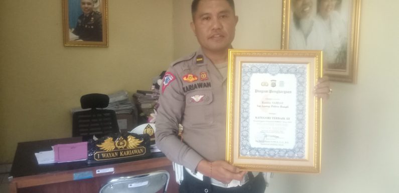 Satlantas Polres Bangli Raih Penghargaan Kategori Terbaik Tiga Bidang Pelayanan Samsat Pada Perayaan HUT ke 68 Lalu Lintas Bhayangkara.