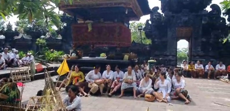 Menjelang Pujawali di Pura Goa Lawah Kabupaten Klungkung Pengempon Pura Melaksanakan Upacara Rsi Gana.