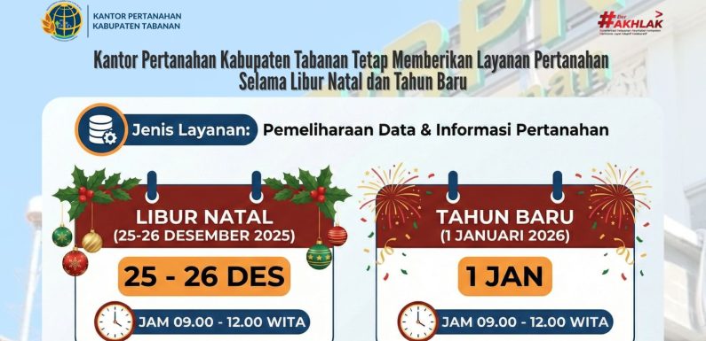 Kantor Pertanahan Kabupaten Tabanan Tetap Memberikan Layanan Pertanahan Selama Libur Natal dan Tahun Baru.
