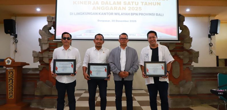 Kantor Pertanahan Kabupaten Tabanan Raih 4 Penghargaan dalam Evaluasi Kinerja BPN se Provinsi Bali  Tahun Anggaran 2025.