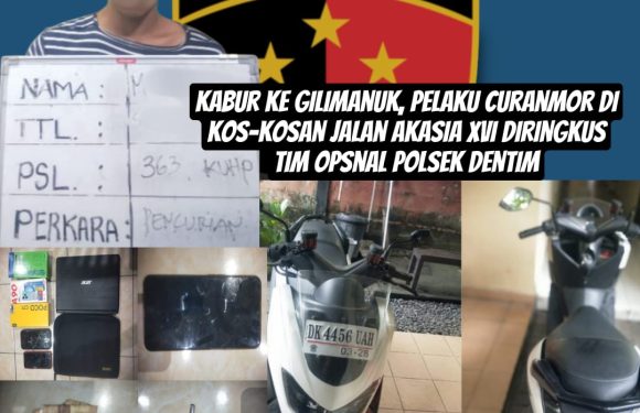 Kabur ke Gilimanuk, Pelaku Curanmor di Kos-kosan Jalan Akasia XVI Diringkus Tim Opsnal Polsek Dentim.