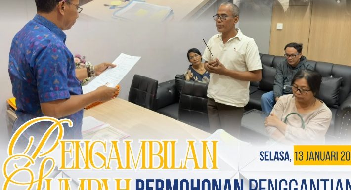 Kasi Penetapan Hak dan Pendaftaran Kantor Pertanahan Kota Denpasar melakukan pengambilan sumpah kepada Bapak Nyoman Gede Sumerta terkait permohonan Penggantian Sertipikat karena Hilang.