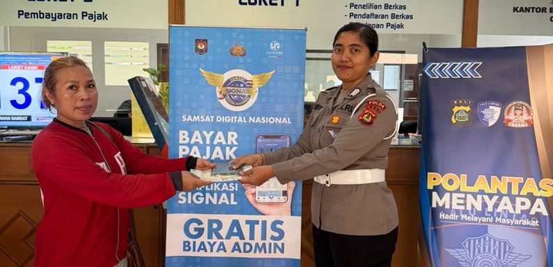Melalui Polantas Menyapa, Jajaran Ditlantas Polda Bali Pada UPT Samsat Pembantu Kota Denpasar Berikan Pelayanan Humanis dan Ramah Kepada Masyarakat Wajib Pajak.