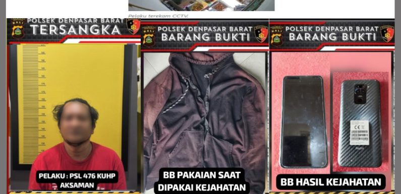 Curi HP Di Toko Klontongan, Polsek Denpasar Barat Amankan Pelaku