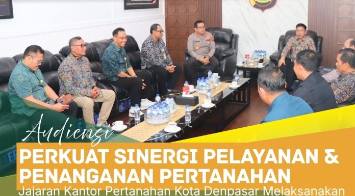 Dalam Mendukung Pelayanan Pertanahan, Kepala Kantor Pertanahan Kota Denpasar Bersama Jajaran Kepala Seksi Melaksanakan Audiensi dengan Kapolresta Denpasar.
